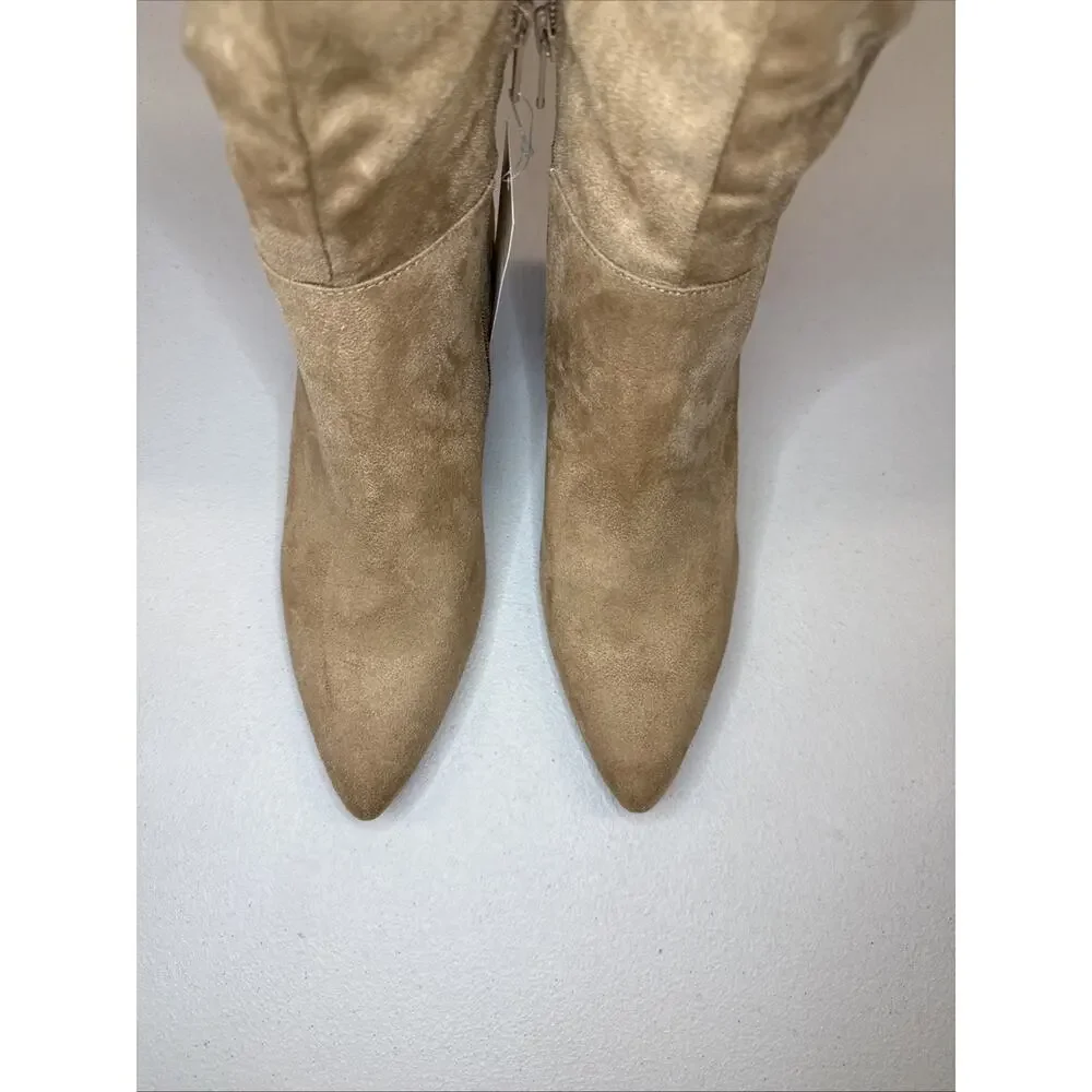 A New Day Raye Women's Faux Suede Knee High Tall Block Heel Boots Tan Size 8.5